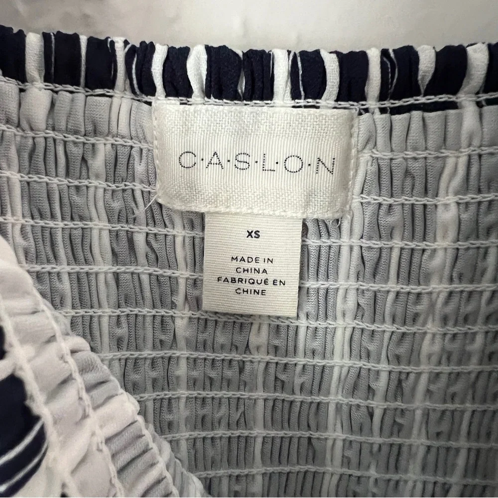 Stripe Smocked Maxi Dress, Size Small. Navy and white striped tiered maxi dress. - Picture 6 of 9